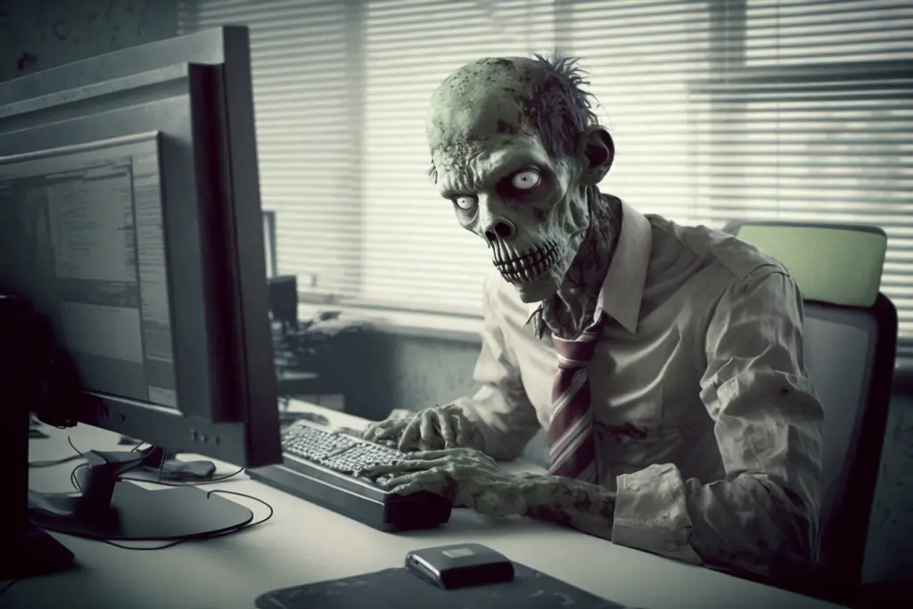 A work zombie sitting at the computer